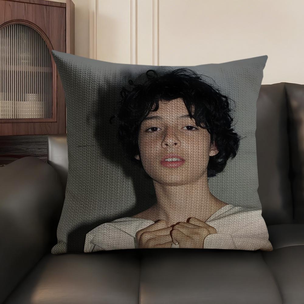 Actor FFinn WWolfhard Cushion Cover Natural Linen Organic Fabric DoubleSided Printing Sofa Home Decor Gift Pillow Case