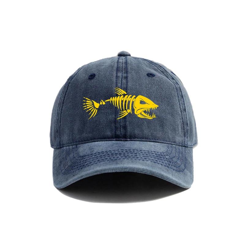 Fischgräten Baseballkappe Sommer Used Dad Hats Herren Outdoor Angeln Skelett Fischgräten Kappen MZ-496