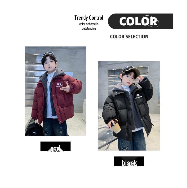 Boys' Red Winter Two-in-One Thickened Cotton Jacket