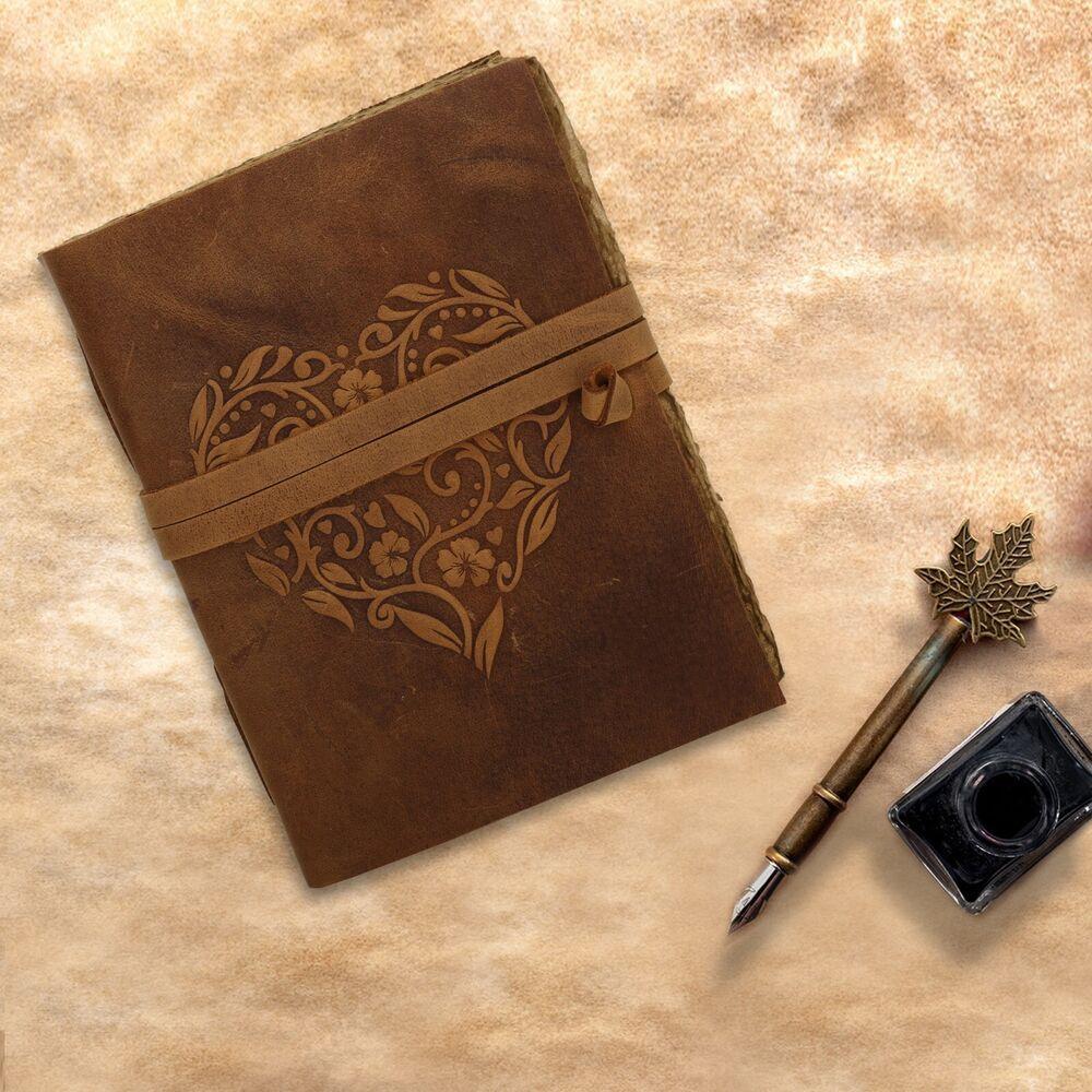 Srdce embosovaný kožený deník vintage starožitný Deckle edge papírový skicák dárek
