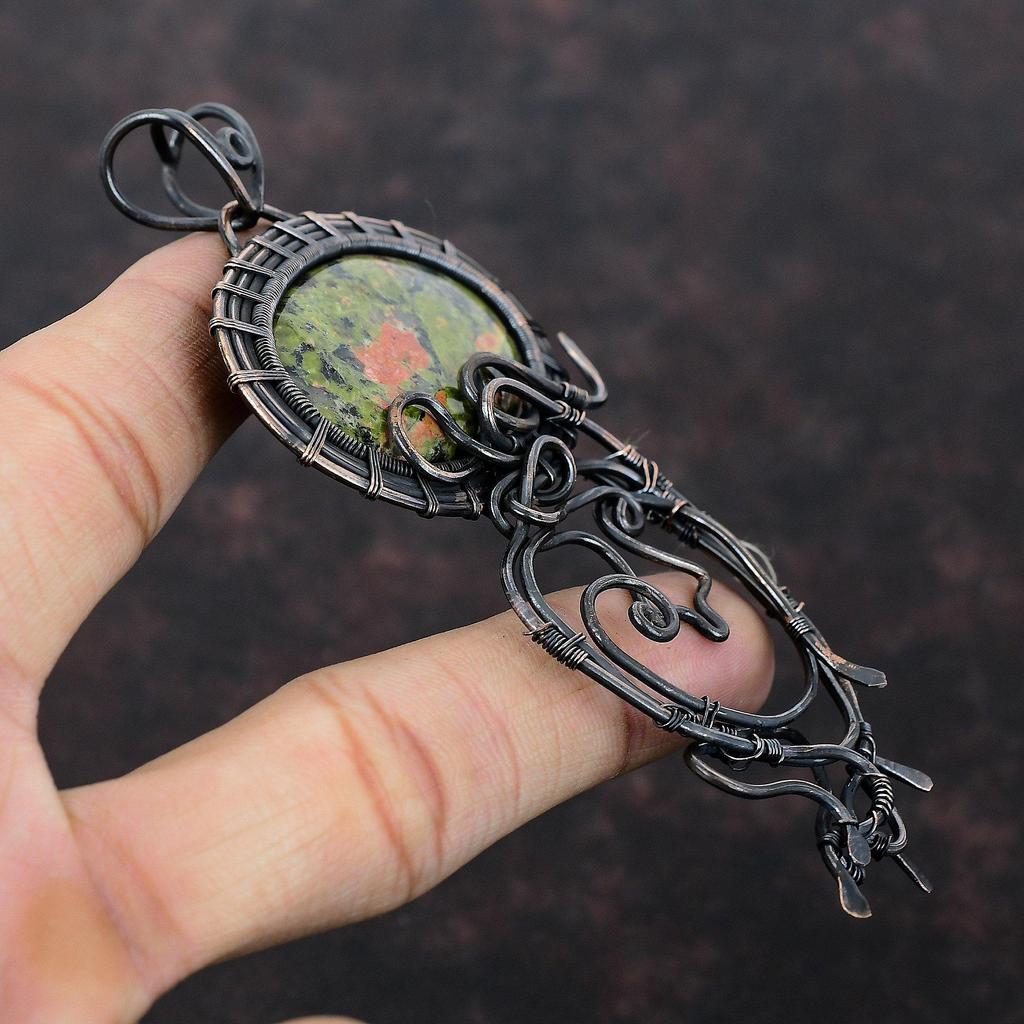 Pandantiv de cupru Unakite Bijuterii învelite în sârmă de cupru Pandantiv cu piatră prețioasă Bijuterii elegante realizate manual pandantiv nou-nouț Pandantiv înfășurat cu sârmă pentru cadou