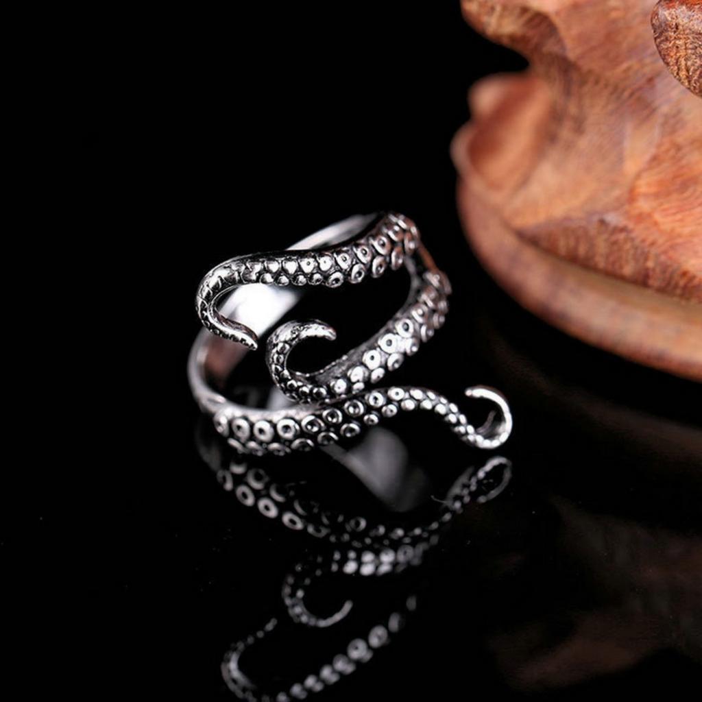 Gothic Retro Silver Color Octopus Finger Rings For Women Men Fashion Punk Rock Deep Sea Monster Animal Rings Cool Party Jewelry