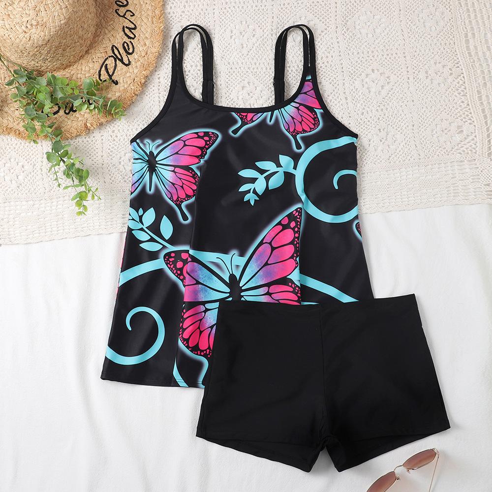 Plus Size Skirt Conservative Boxer Printing Multicolor Open Back Swimsuit