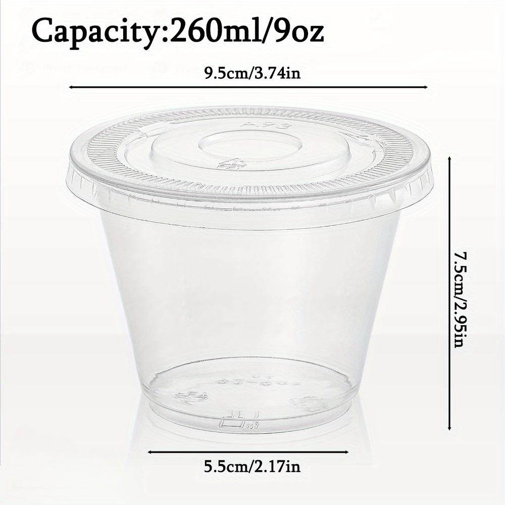100pcs 9 Oz Clear Plastic Cups with Flat Lids No Hole Disposable Cups with Lids Clear Mini Dessert Cups Plastic Packaging Box Pastry Boxes