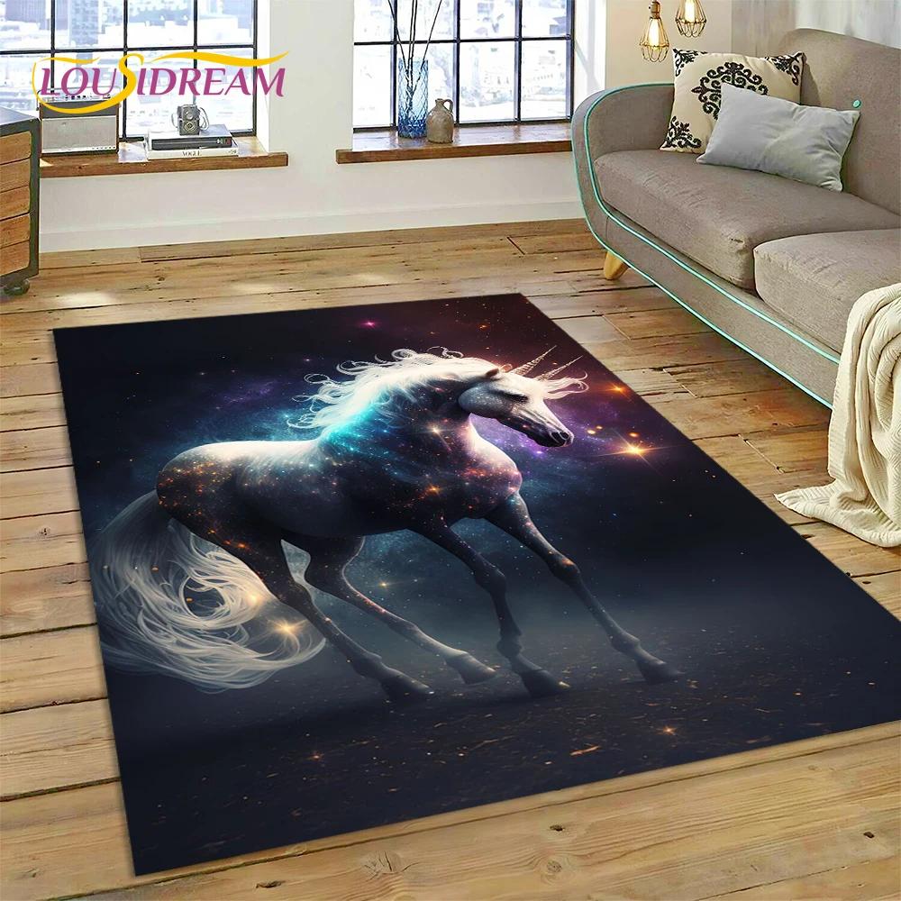 Dywan z kreskówkową, uroczą, jednorożcem, prezentem, dywanem do domu, salonu, sypialni, sofy, wycieraczką, dywanikiem do zabawy dla dzieci, antypoślizgową matą podłogową