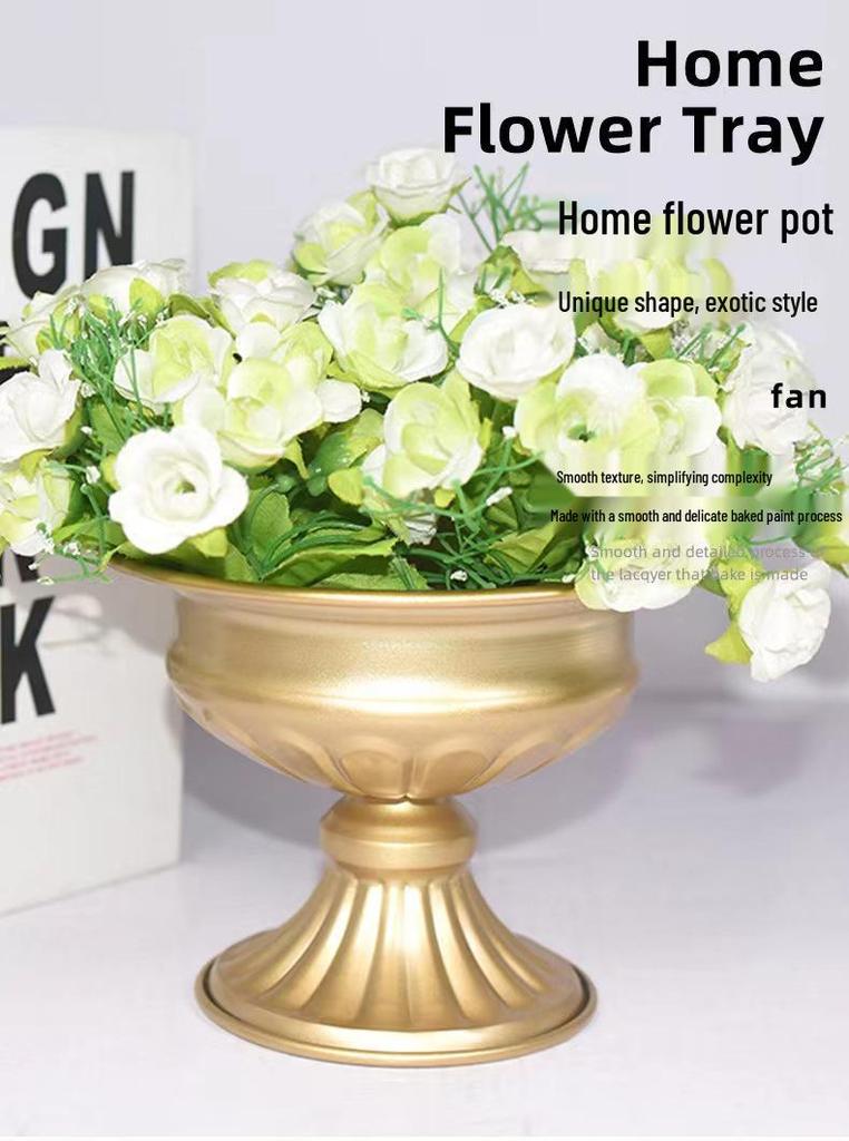 European Gold Metal Flower Pot: Retro Vase for Weddings and Hotel Decor, Dried Flower Arrangement Ornament