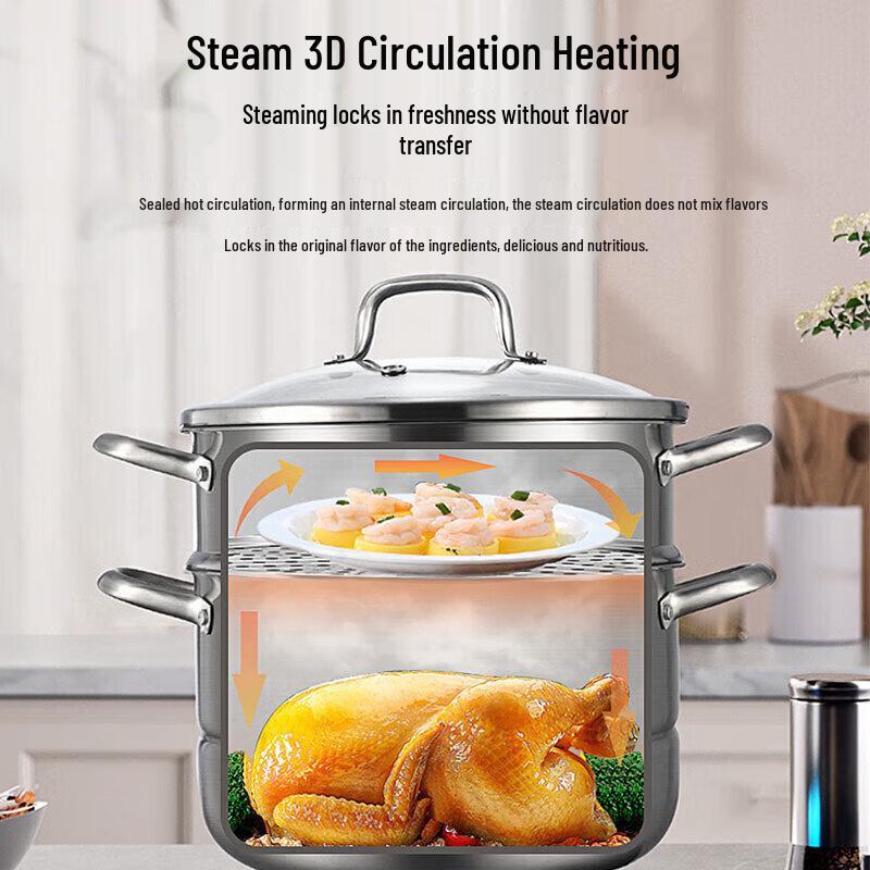 KOBACH 22cm Double Layer 304 Stainless Steel Steamer Pot