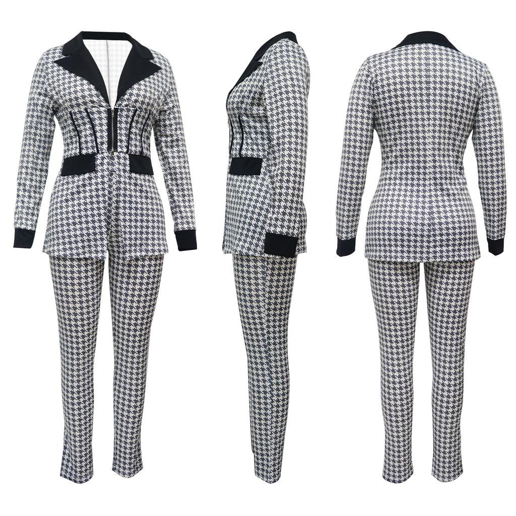 New Women's Notched Lapel Blazer and Pants Set, Slim Fit Office Two-Piece Suit for Women