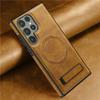 Luxury Wireless Charging Leather Phone Case For Magsafe Samsung S22 S23 Plus S24 Ultra Magnetic Back Cover Holder Stand