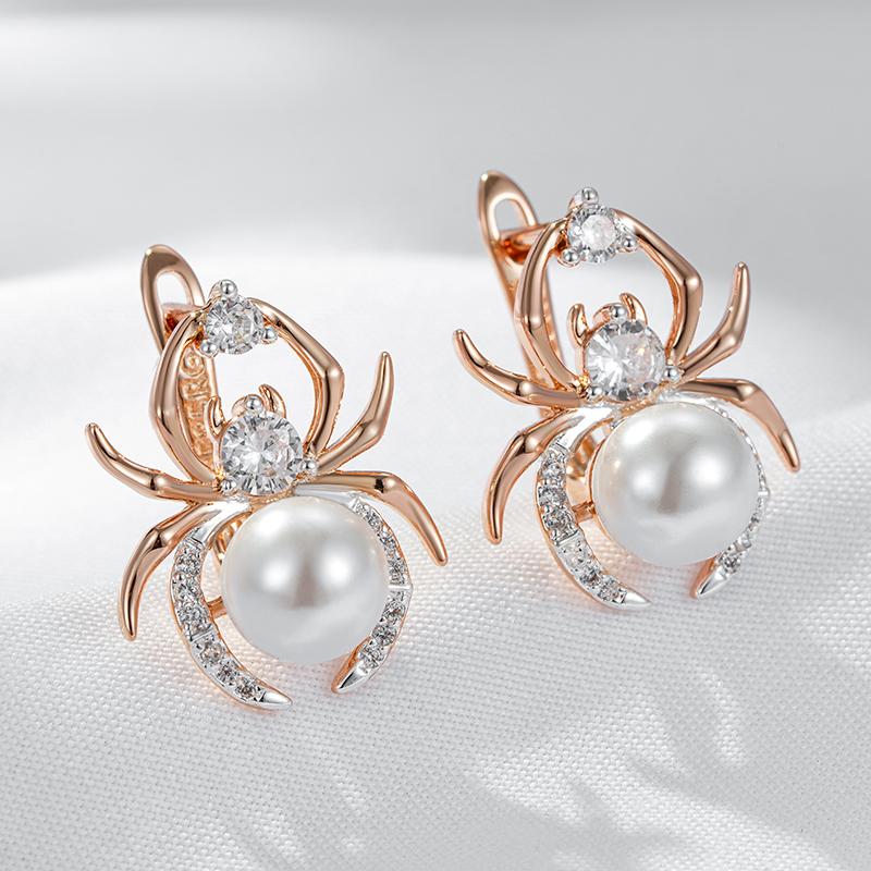 Punk Spider Pearl English Earrings For Women Fashion Rose Gold Color Mix Party Accessories Retro Jewelry