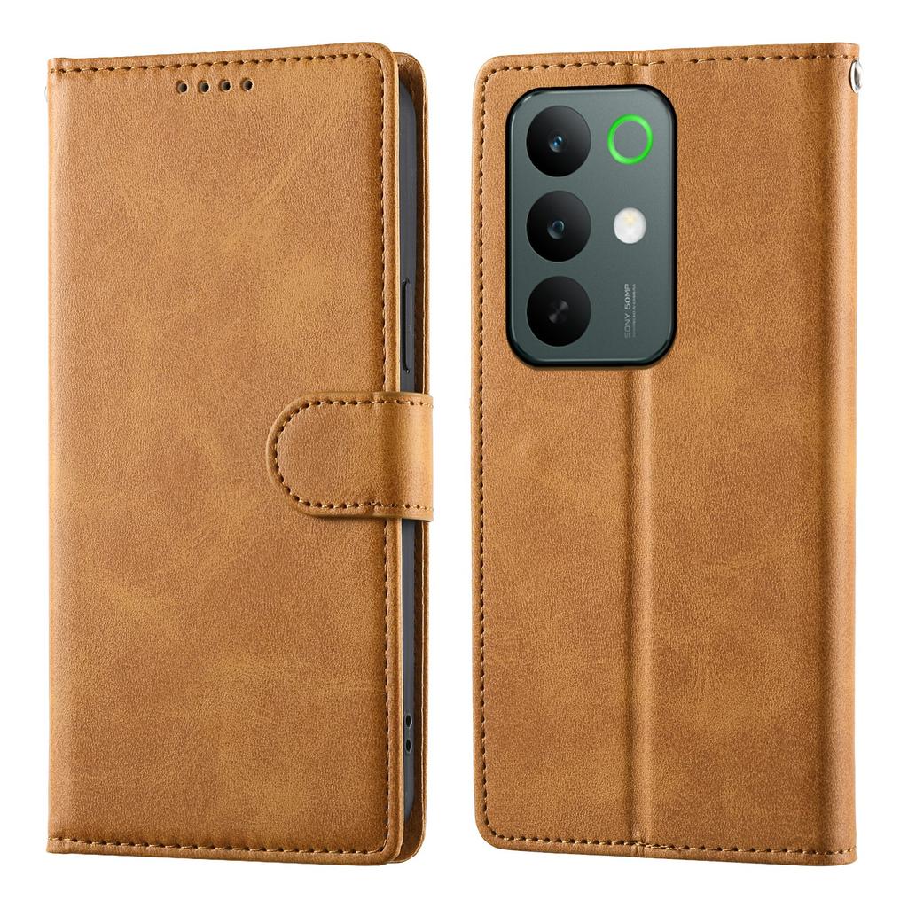 For Realme C85 5G Case Stand Wallet Calf Texture PU Leather Flip Phone Cover with Wrist Strap