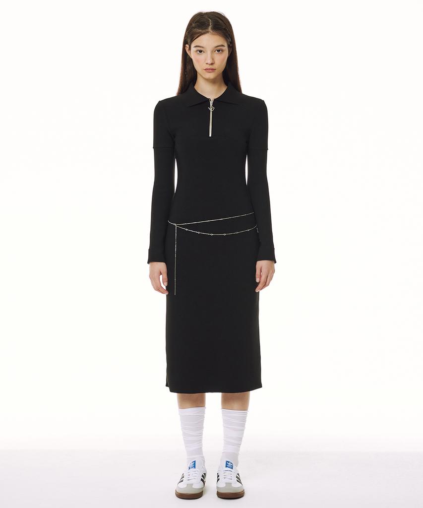 GOCORI Half Zip Up Black Dress Black Long Dress