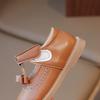 Girls Solid Color Design PU Leather Shoes Middle and Small Children Low Top Bow College Style Single Shoes