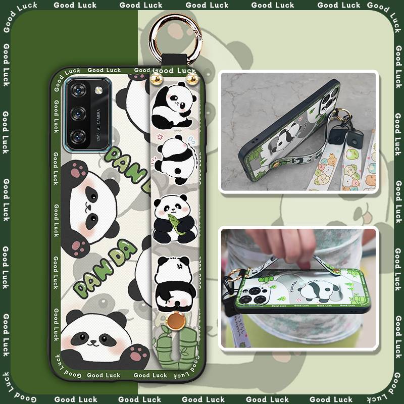 Back Cover Lanyard Phone Case For Blackview A100 Anti-knock Durable Anti-dust Phone Holder Panda Kickstand Soft case