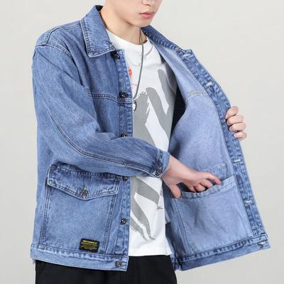New Autumn Jean Jacket Men's Loose Multi Pocket Trend Versatile Handsome Top Large Lapel Casual Denim Jacket