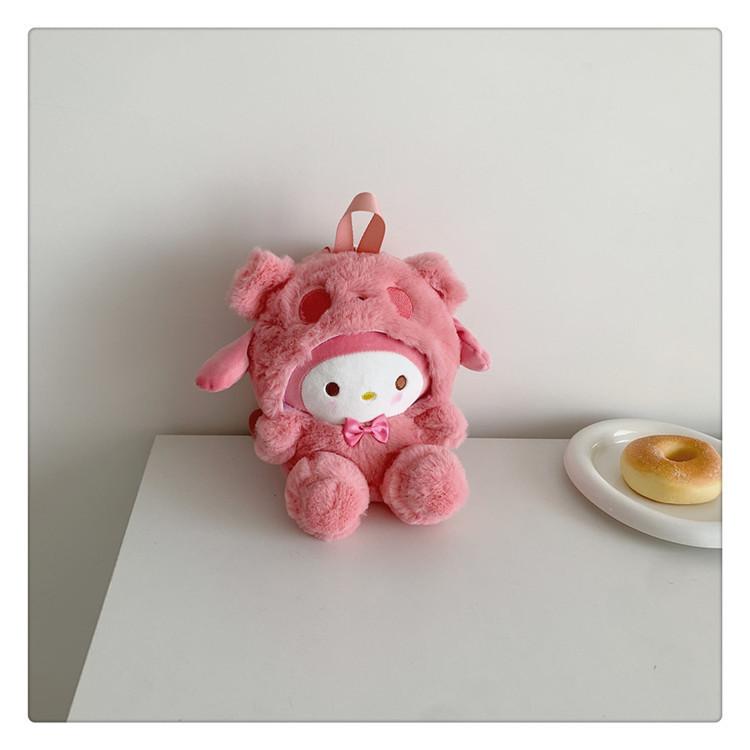 Melody Cinnamoroll Kuromi Pochacco Plush Cartoon Backpack For Girls With Soft Material And Breathable Design