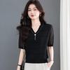 Women's Summer V-Neck Mesh Sleeve Knit Top
