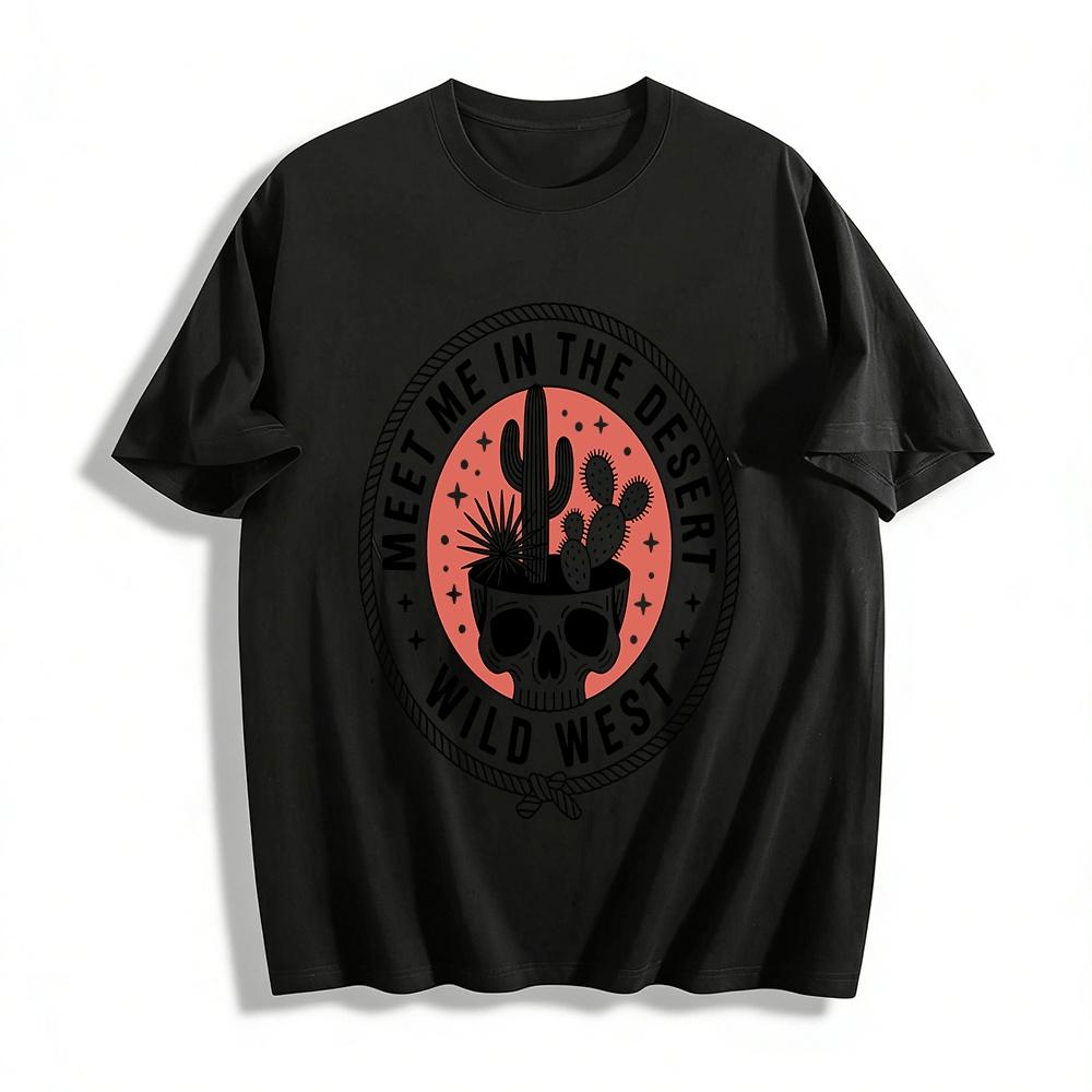 Meet Me In The Desert Wild West Cactus Skull Graphic Tee Pure cotton T-shirt XXS
