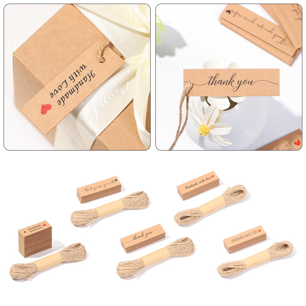 Ornament Enclose 10M Strings Kraft Paper Thank You Hanging Tags “Merci” Labels Handmade With Love