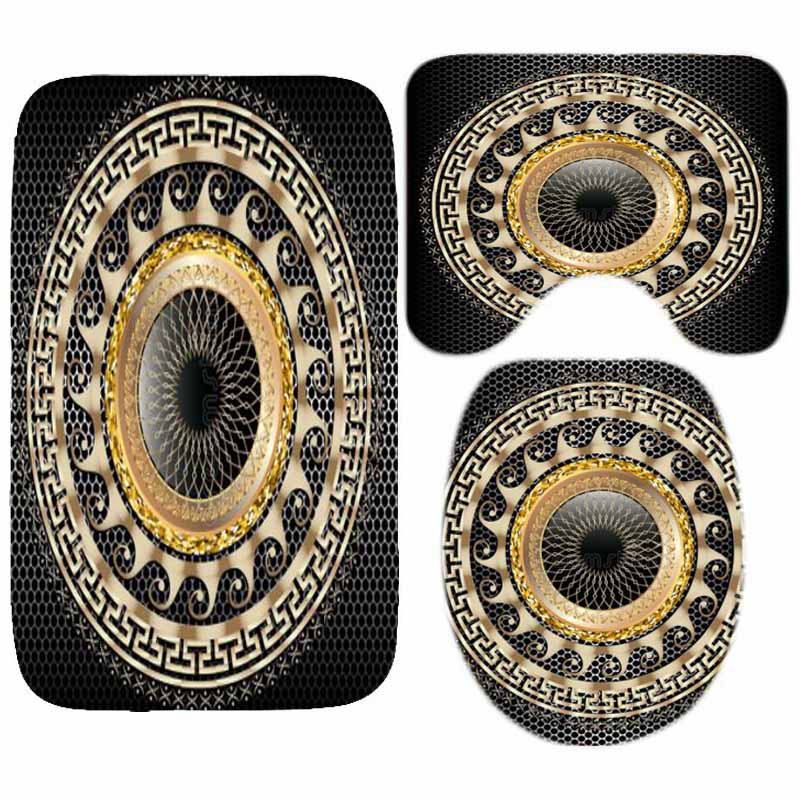 Geometric Grecian Key Meander Mandala Pattern Shower Curtain And Rug Set Abstract Geometric Bathroom Mats Rugs Toilet Decor Mat