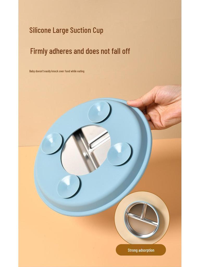 New Kids’ Stainless Steel Divided Plate with Suction Cup – Durable, Drop-proof Design