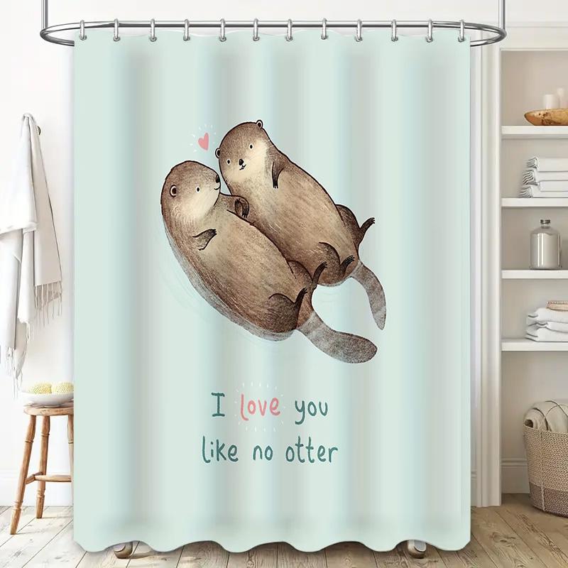 Cute Otter Bath Curtain Woodland Animal Shower Curtain Forest Wildlife Decor Bathroom Set Waterproof Home Decor
