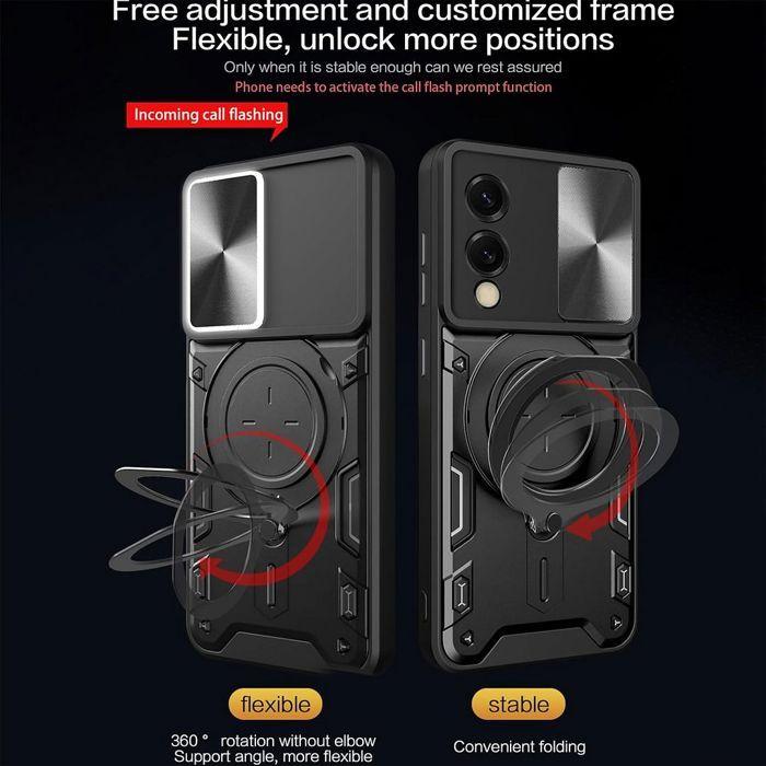 Protective Case - BOOLING - for Samsung Galaxy S25 Edge - Black - Shockproof - Sliding Camera Protection with Stand