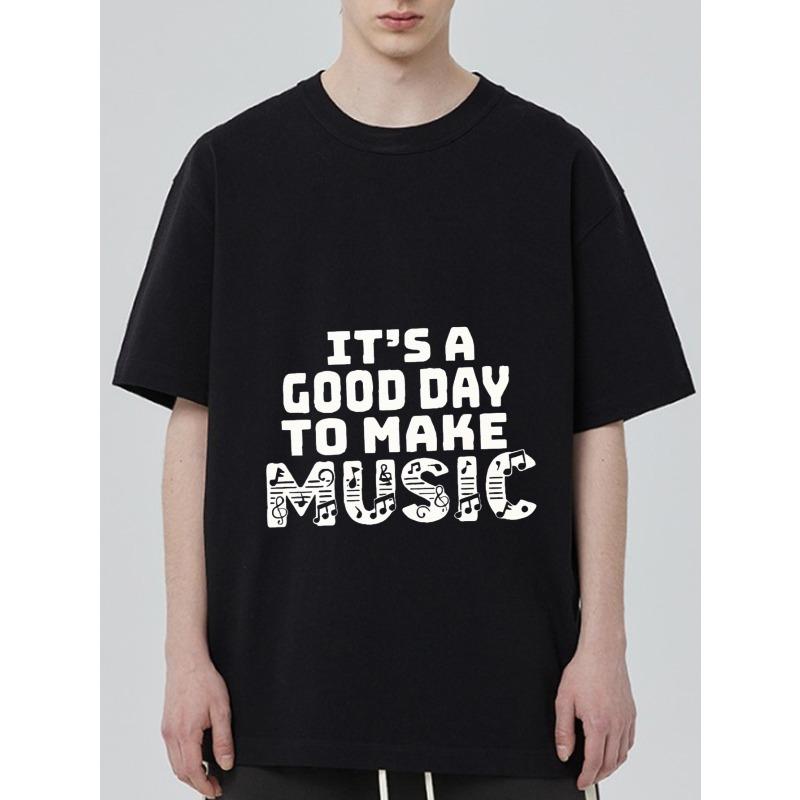 

Oversized T-Shirt Black Its A Good Day To Make Music Musical Notes Print Casual Wear for Men and Women Music Lovers Streetwear Fashion S