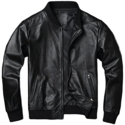 Chaqueta de cuero de vaca genuino de tamaño chino para hombre, chaqueta de béisbol de cuero acolchada, chaqueta corta de cuello delgado para hombre, abrigo de talla grande para primavera y otoño