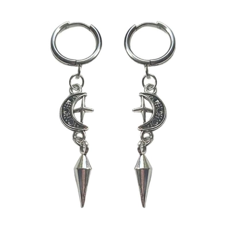 A52E Gothic Inspired Earrings with Spiky Design and Moon Star Punk Accessory