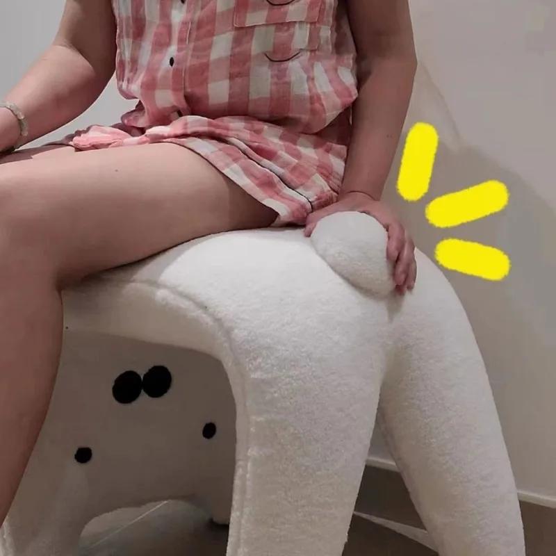 Lower Back Rabbit Short Stool Cashmere Home Entryway Decorative Stool Cute Liquid Cat Makeup Bench Household Furniture