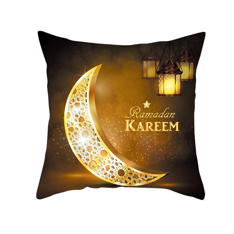 Home Decor Ramadan Kareem Lantern & Crescent Pillow Covers Pattern Cushion Cover Suitable For Sofa Bedroom Car Pillow Cover