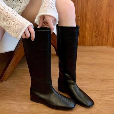 2025 New Women High Boots Flats Leather Shoes Fashion Winter Chelsea Knight's Boots Party Brand Woman Shoes Casual Botas Mujer