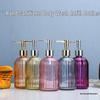 Glass Refillable Pump Bottle for Liquid Soap and Shower Gel with Vertical Stripe Design