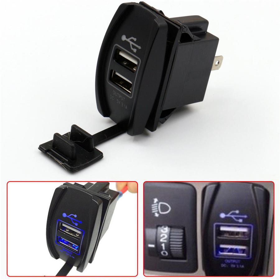 1x Car 5V 3.1A Dual USB Phone Charger Blue LED Indicator Power Supply Waterproof
