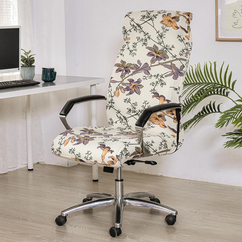 Stretch Computer Office Chair Cover With Durable Zipper Removable Spandex Rotating Boss Chair Slipcovers Anti-Dust M/L Sizes
