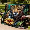 1pc Leopard Floral Print Throw Blanket Polyester Fiber, Lightweight Flannel, Soft & Warm, All Season Use for Outdoor, Camping Digital Print