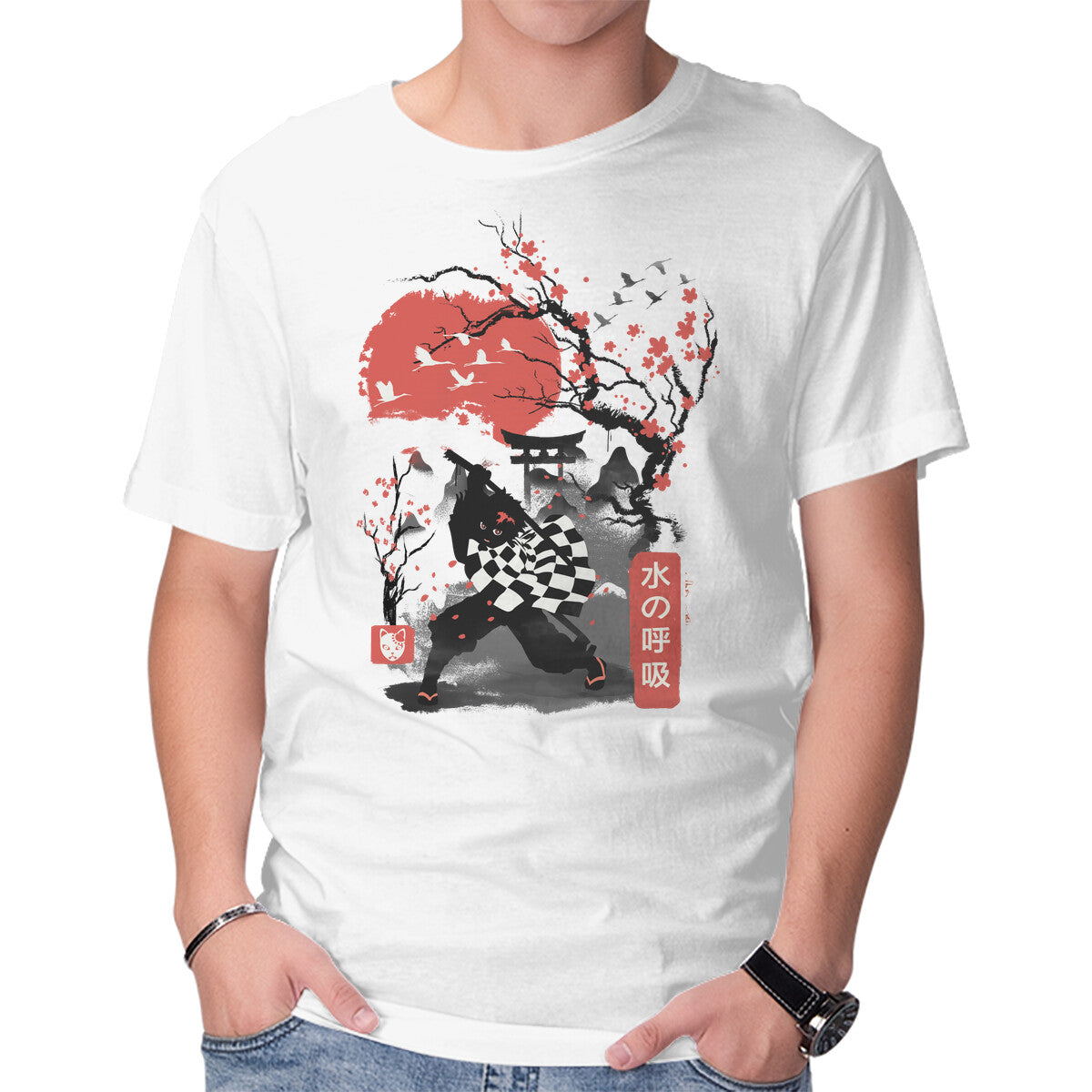 Unisex Crew Neck T-Shirt Cherry Blossom Tanjiro Graphic Short Sleeve Casual Tee XS