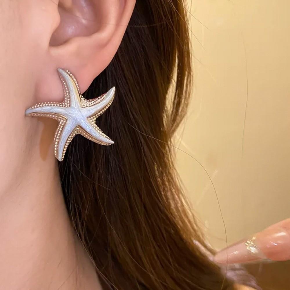 Star Starfish Stud Earrings Zinc Zinc Alloy Korean Style Earrings Starfish Ear Studs  Girl Couple Gift