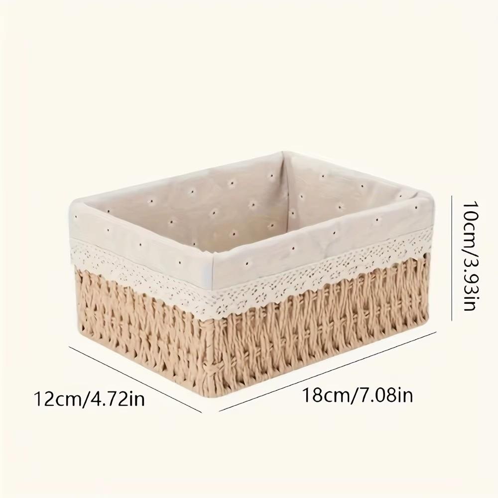 With Removable Lace Lining Woven Storage Basket Multifunctional Rectangle Shape Handmade Rattan Storage Basket Large Capacity