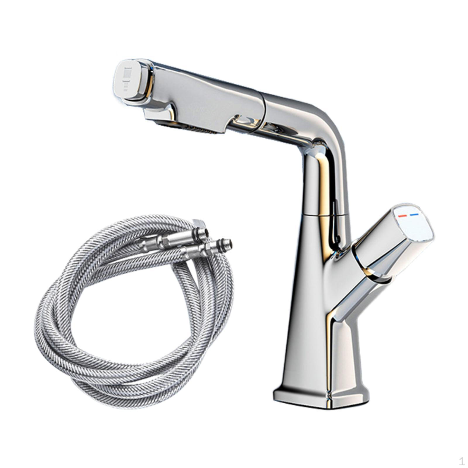 

Смеситель для раковины в ванной комнате, выдвижной душ, модный кухонный кран для общежития серебряный