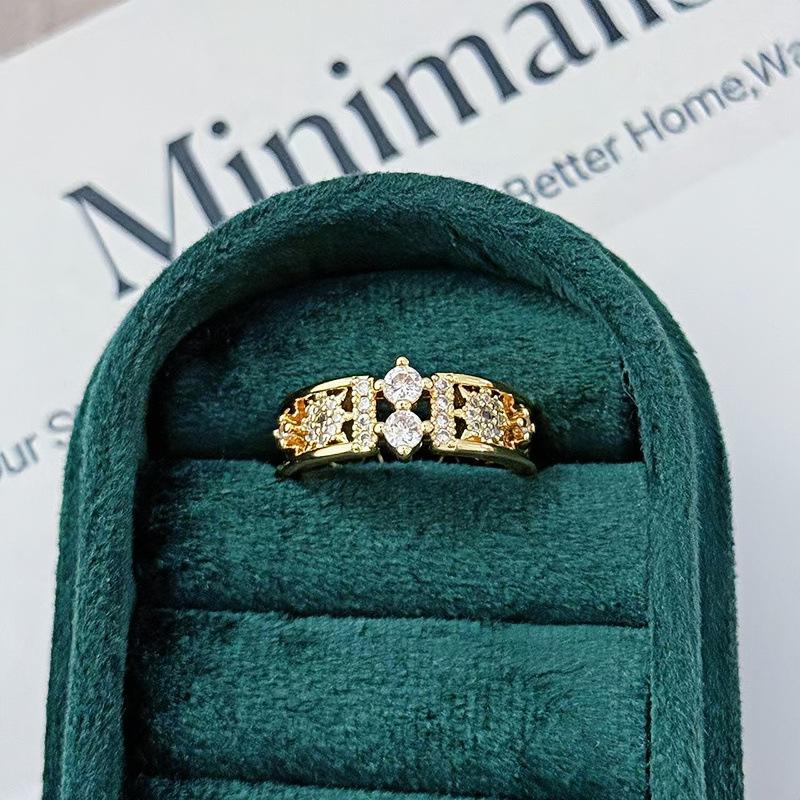 Premium Sense Light Luxury Stacking Wearing Medieval Vintage Full Of Diamonds Zircon Micro-Inlaid Open Ring Personality Niche Ring Woman