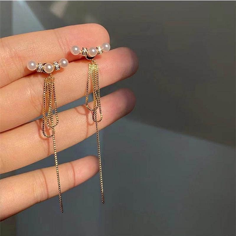 Elegant Two-Way Long Tassel Pearl Earrings for Women - Retro High-End Fashion белый