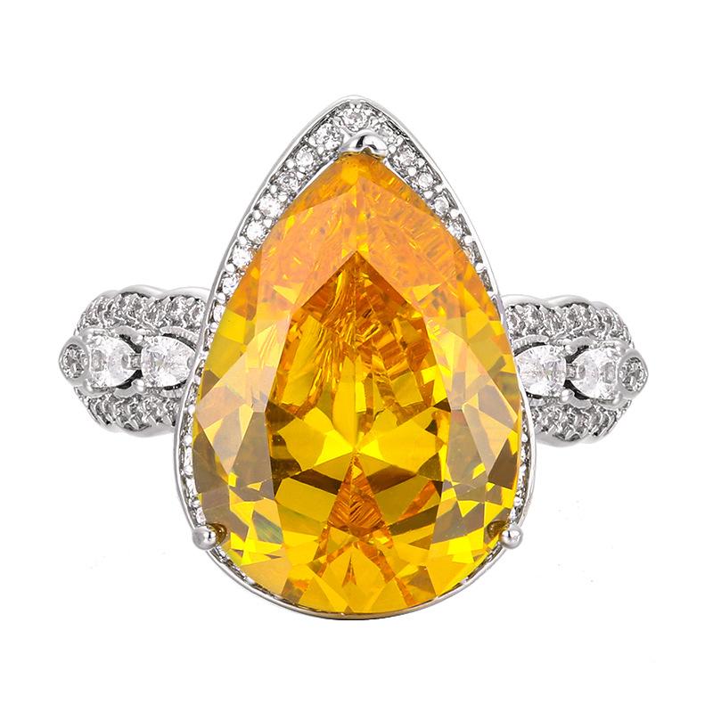 Manufacturer's Copper Rings Women's Jewelry Zircon Water Droplet Shape Chinese Red Sea Blue Yellow Luxury Fashion High-end Sense