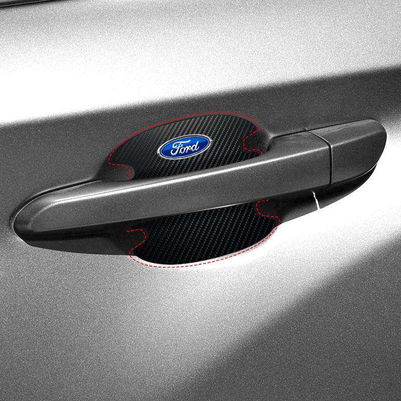 4Pcs Carbon Fiber Car Door Handle Protection Emblem Sticker For Ford Fiesta Ranger Focus Kuga Mustang MAX Transit Mondeo Esco