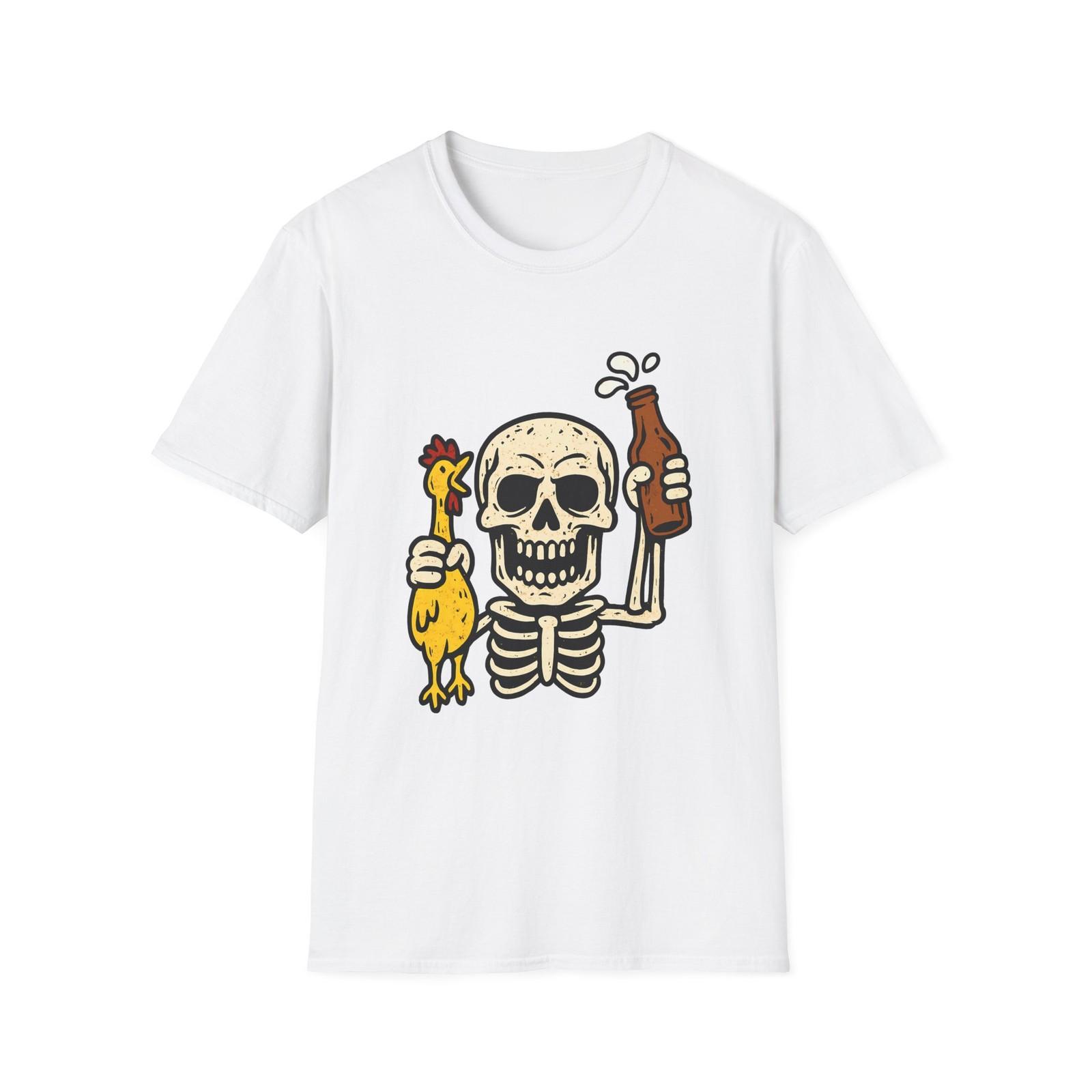 Unisex Softstyle T-Shirt Skull Rubber Chicken Beer Halloween Party S