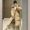 Women Over Knee Thick Warm Padded Cotton Winter Coat With Big Fur Collar