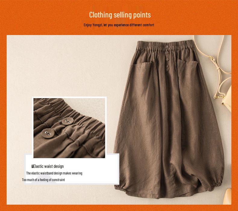 Plus Size Women's Retro High Waist A-Line Midi Skirt - Imitation Linen, Summer Slimming Style