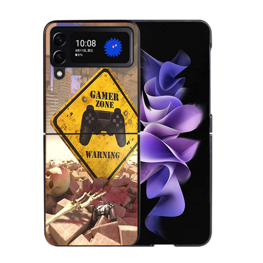 Gamer zone traffic sign Game handle Phone Case For Samsung Z Flip 7 6 5G Galaxy Z Flip4 Z Flip5 Z Flip3 Coque Black Hard PC Shel