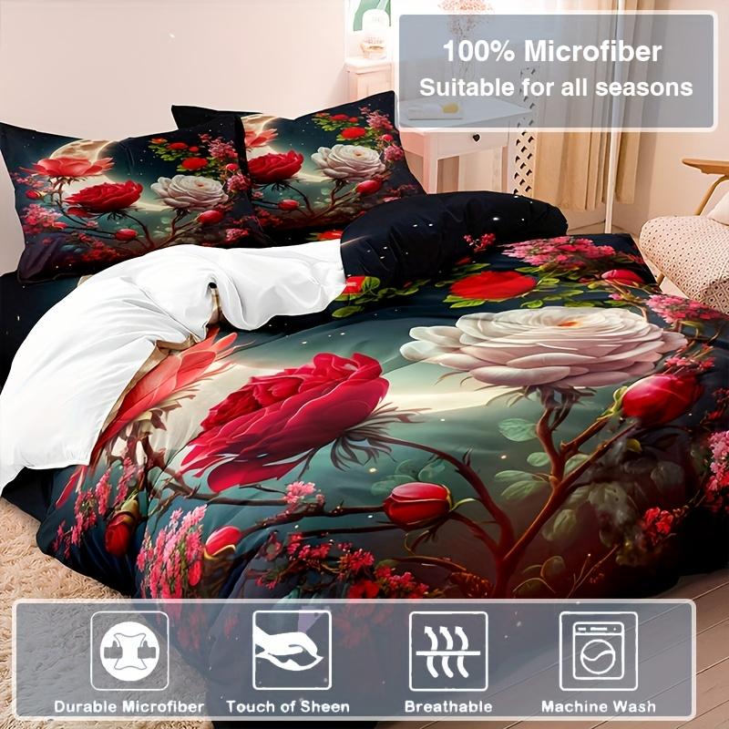 3pcs Bedding Se Rose Flower 3D Printed Duvet Cover Set 3D Digital Printed Bedroom Soft and Comfortable Breathable Bedding Set